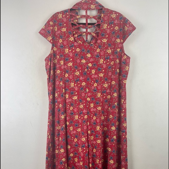Main Street Classics Red Floral Midi Dress Size 18 - Picture 2 of 8
